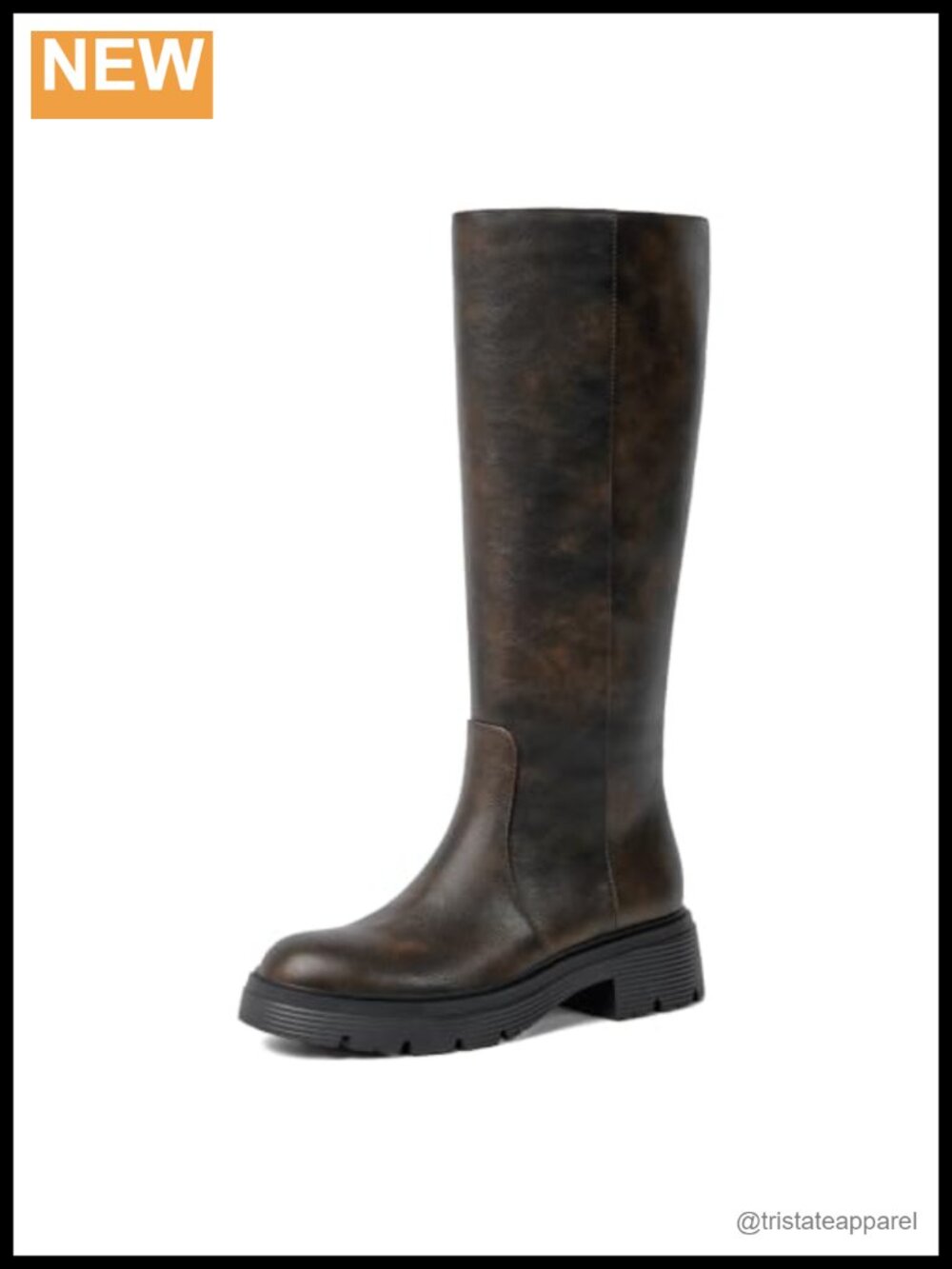 Faux Leather Knee High Boots Chunky Block Heel Braided Strap Round Toe